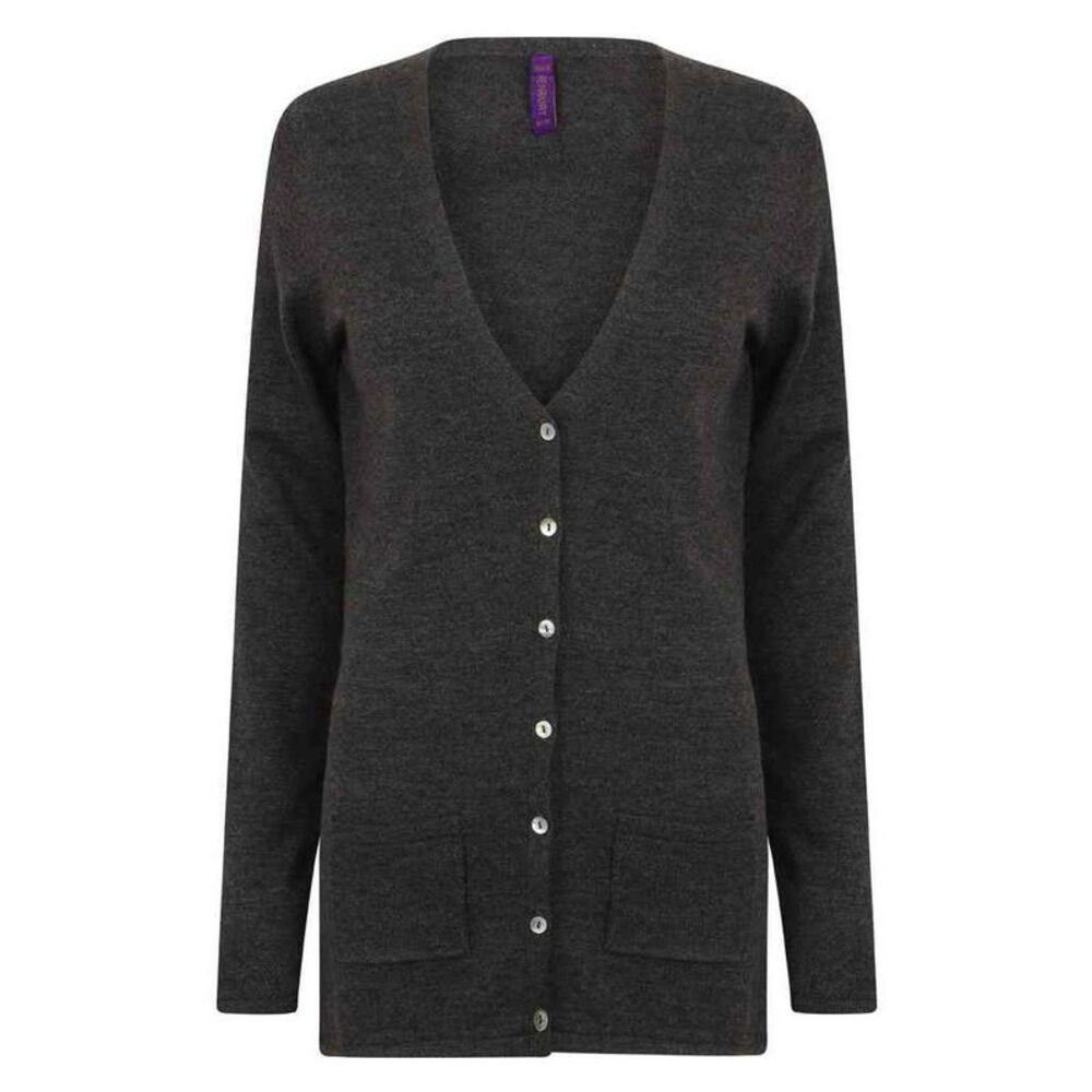 Henbury Womens/Ladies Cotton Acrylic V Neck Cardigan / Grey Marl
